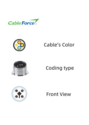 M12 T Code Male 4 Pin Connector Molded With 12A Power Cable Unshielded Free End