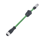 D Code Male To Rj45 M12 Cable Assembly With Gland Connector Shielded Molded 1m Pvc Cat 5e  4x22awg Green