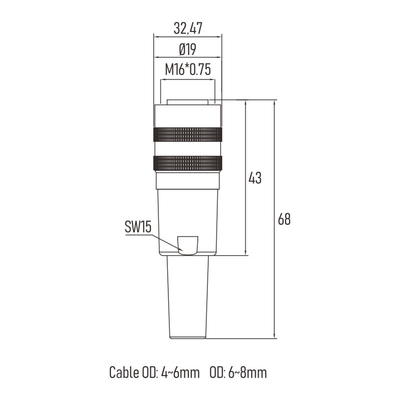 IP65 EMI Shielded M16 Circular Connector Plastic Male Plug 12pin Gland Connector