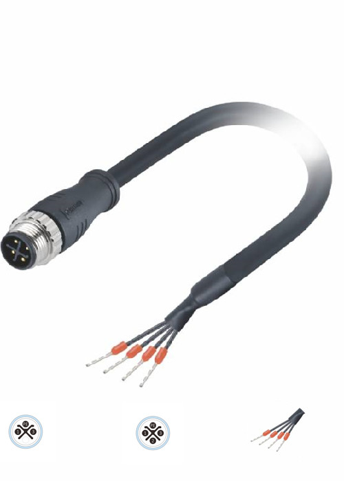 S Code Power Cable Male M12 Circular Connector Molded End With Terminals IP67