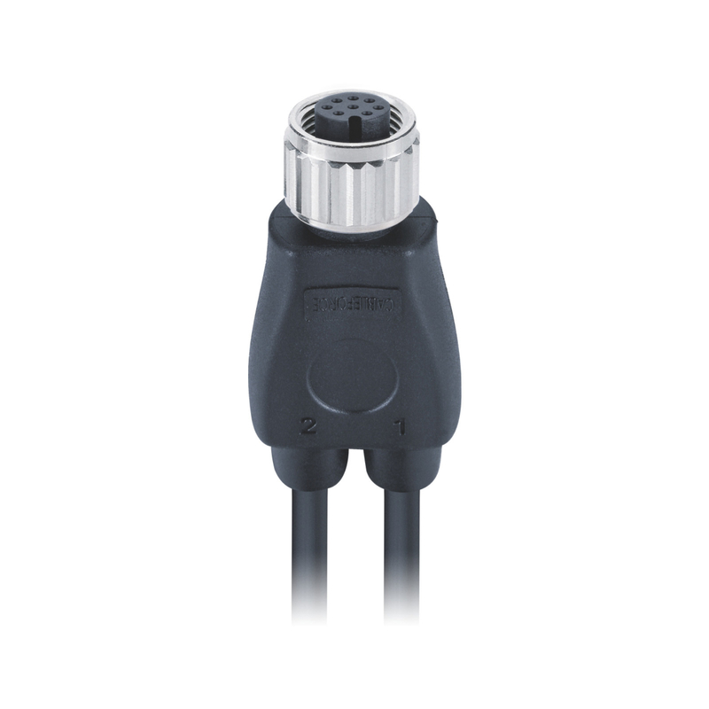 M12 A Code 8Pin Female Circular Connector Y-Splitter Molded Un-Shielded Cable