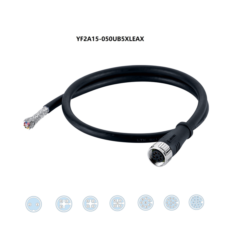 5m Unshielded M12 Power Cable A Coded Female 5 Pin For Sensor Actuator